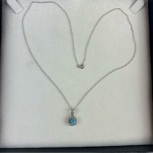 Macy’s 10KT Stamped White Gold Genuine Blue Topaz and Diamond Necklace Glamcore